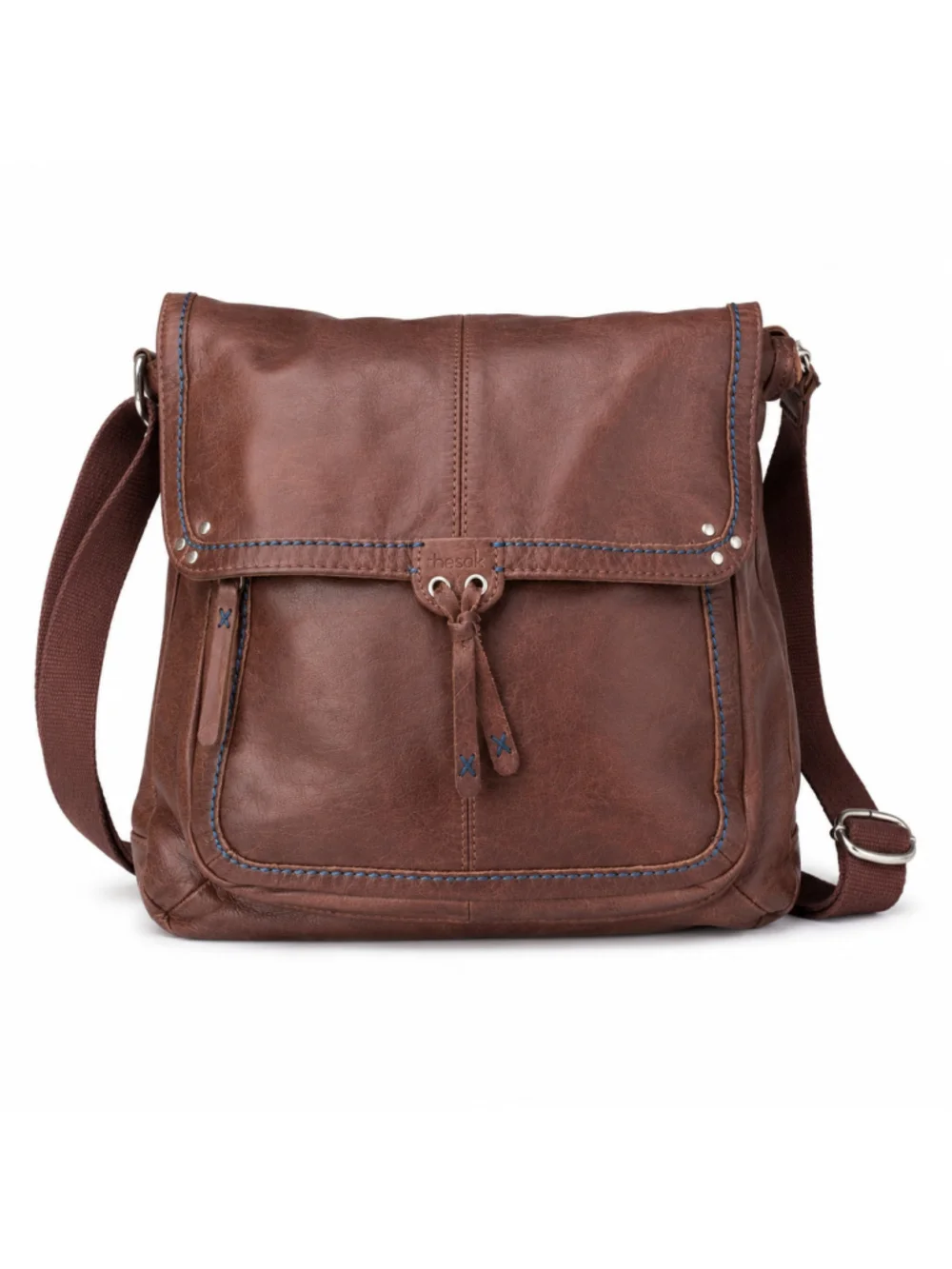 The Sak Brown Leather Distress Convertible Backpack Boho Crossbody Bag Foldover